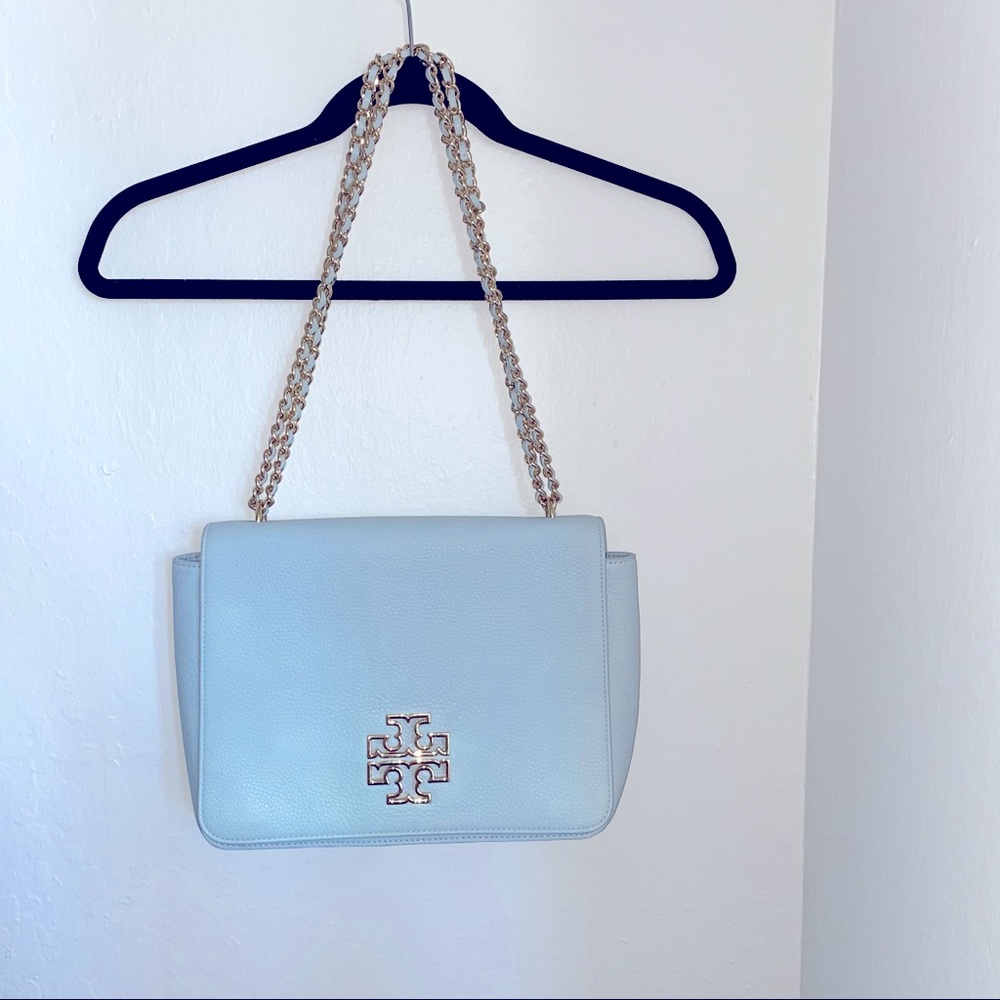 Tory Burch Britten Blue Leather Gold Hardware